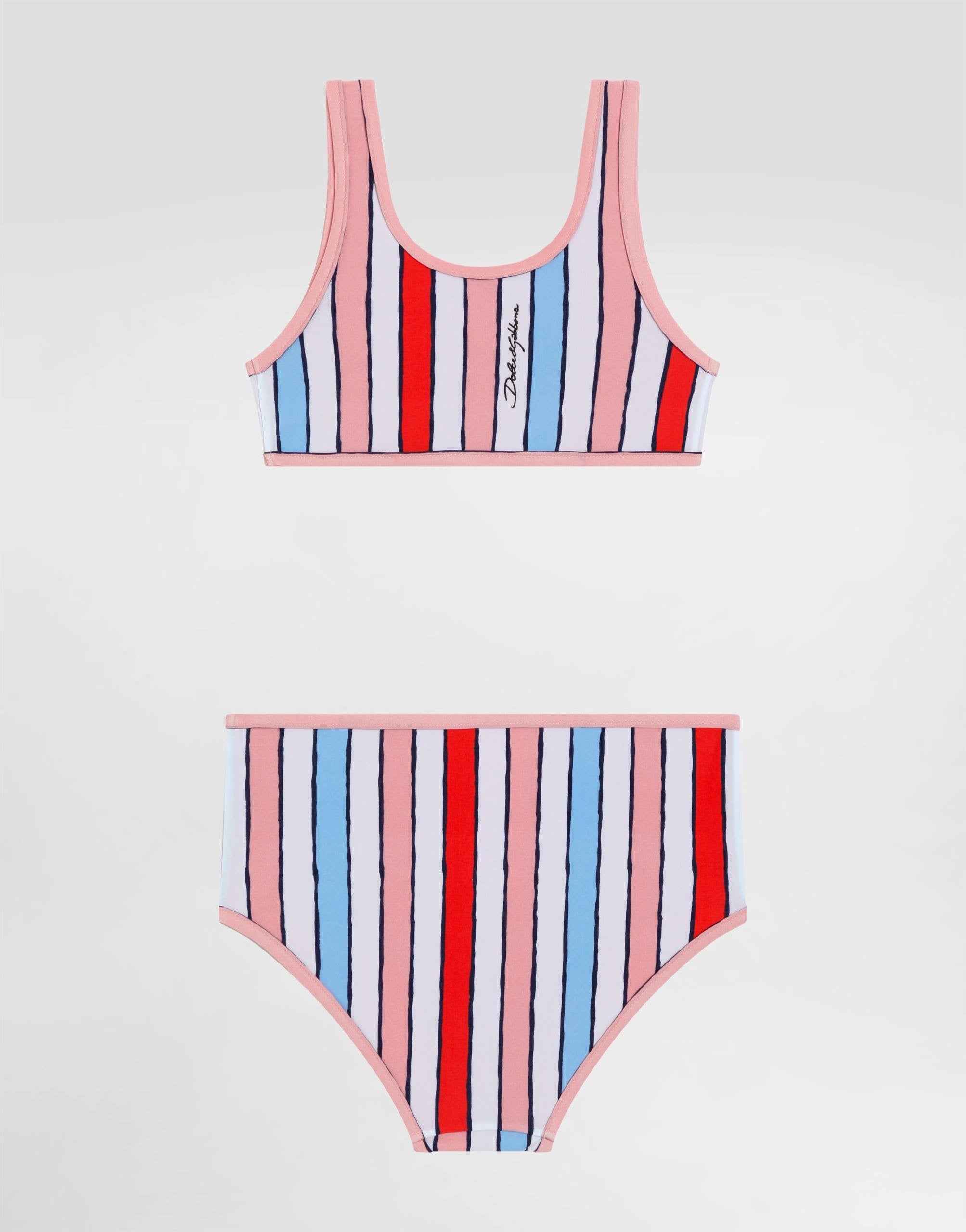 STRIPED BIKINI SET IN WHITE, PINK & BLUE