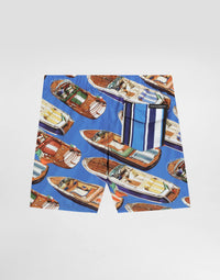 MID-LENGTH BOXER IN TURQUOISE BOAT PRINT
