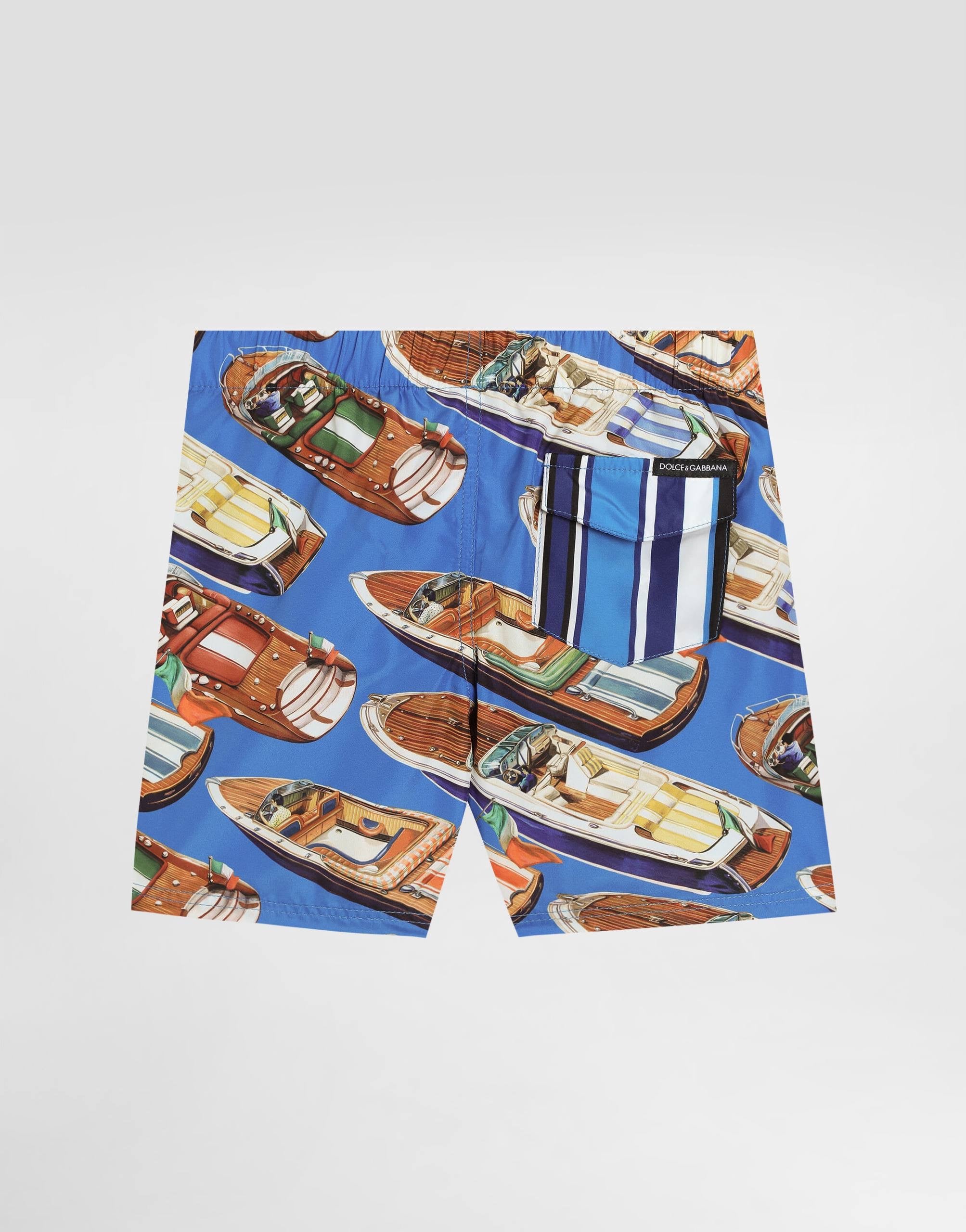 MID-LENGTH BOXER IN TURQUOISE BOAT PRINT