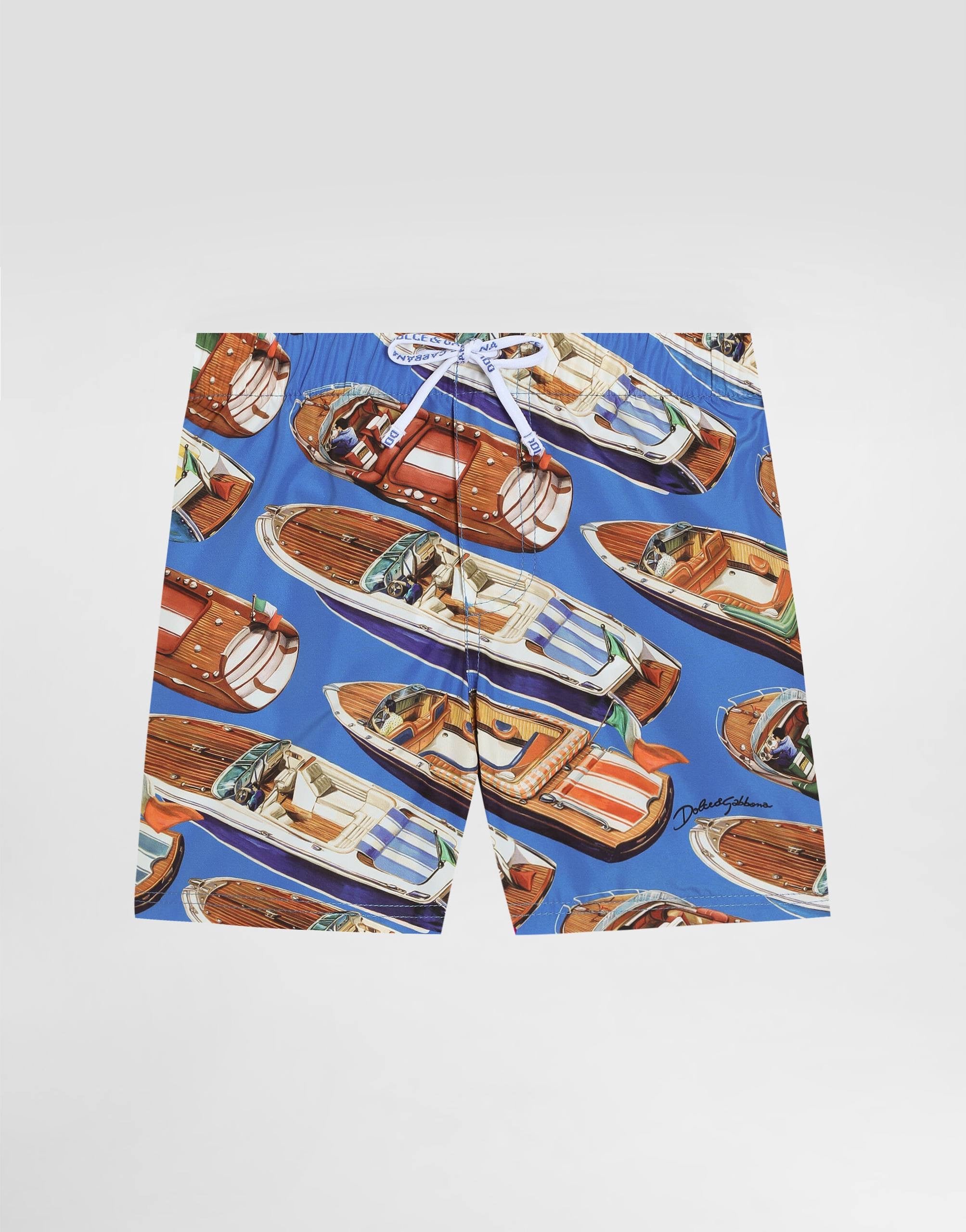 MID-LENGTH BOXER IN TURQUOISE BOAT PRINT