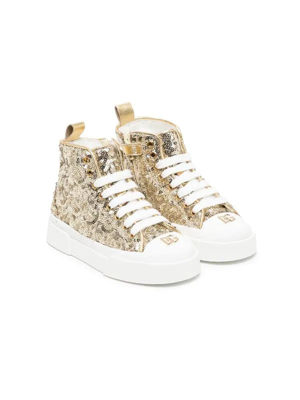 gold glitter high-top portofino sneakers