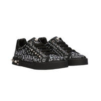 low-top graffiti sneakers in black and white