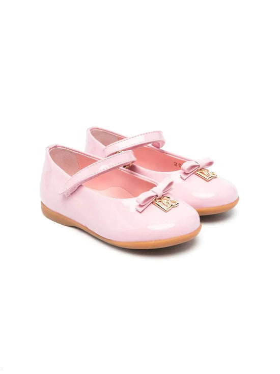 BOW-DETAIL LEATHER BALLET FLATS IN PINK