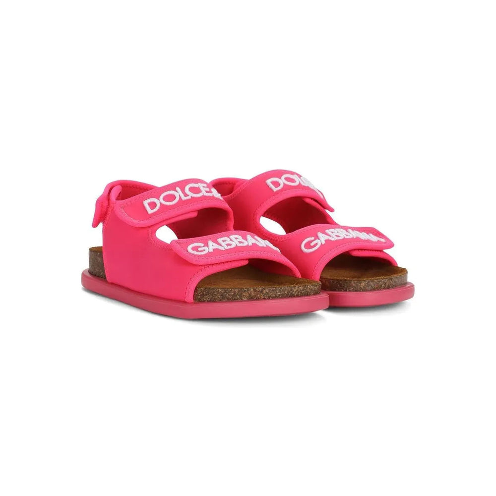 velcro sandals with embroidered logo in pink