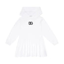 white hooded dress with logo embroidery