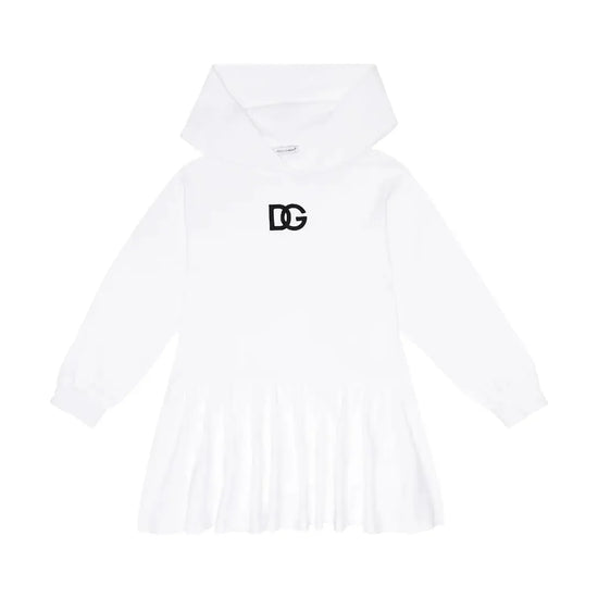 WHITE HOODED DRESS WITH LOGO EMBROIDERY
