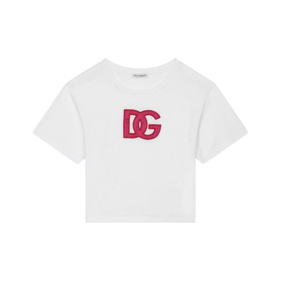 WHITE T-SHIRT WITH FUCHSIA LOGO