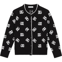 logo-print wool cardigan in black