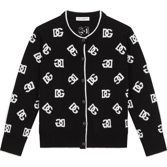 LOGO-PRINT WOOL CARDIGAN IN BLACK