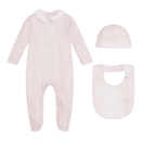 three-piece pink baby set in pink