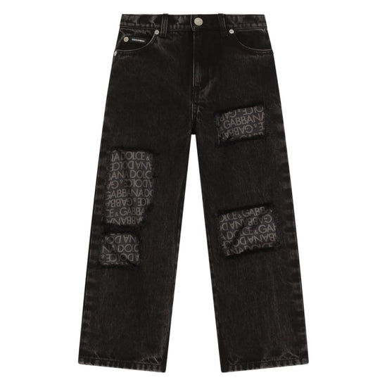 PATCHWORK STRAIGHT-LEG JEANS IN BLACK