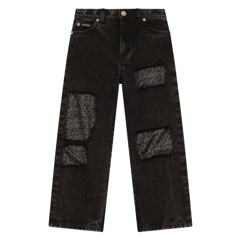patchwork straight-leg jeans in black