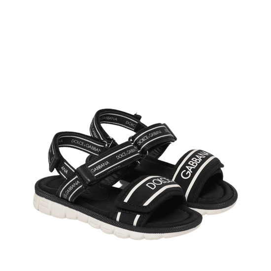 LOGO-TAPE ROUND-TOE SANDALS IN BLACK