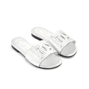 logo-detail metallic leather slides in silver