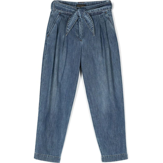 LOGO-PATCH BELTED DENIM TROUSERS