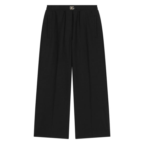 BLACK LOGO-PLAQUE PLEATED PANTS