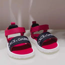 red leather logo patch sandals