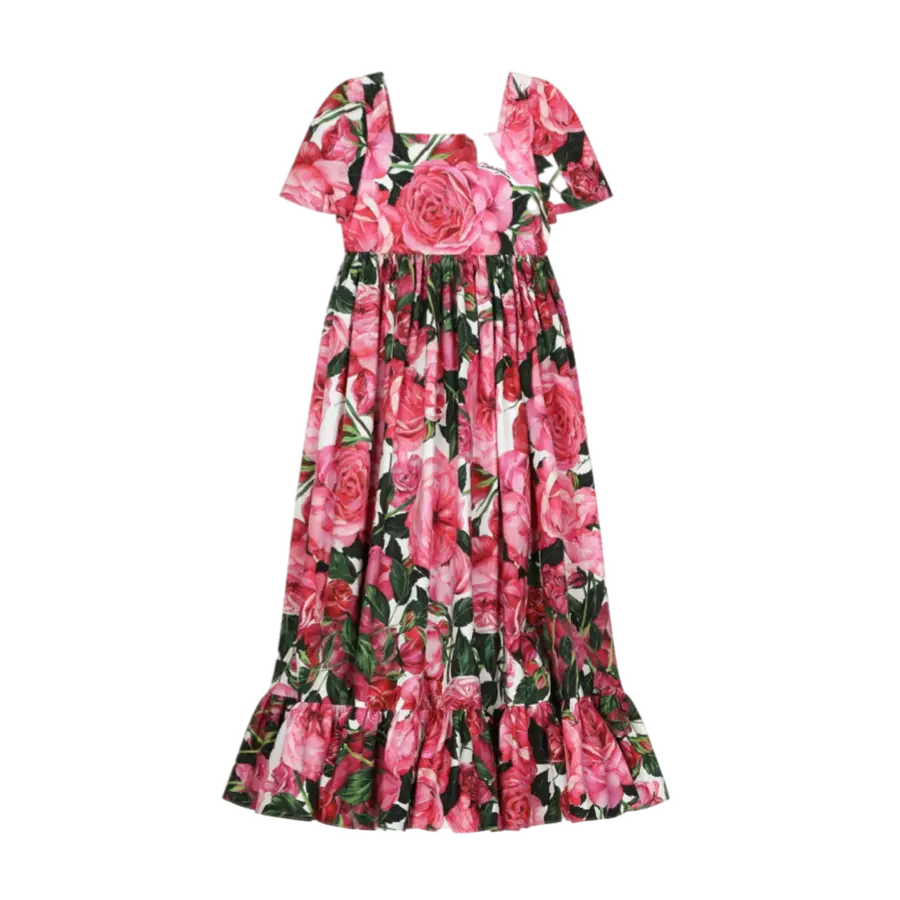 PURE COTTON DRESS WITH A ROSE PRINT
