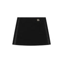 black wool skirt with a logo plaque