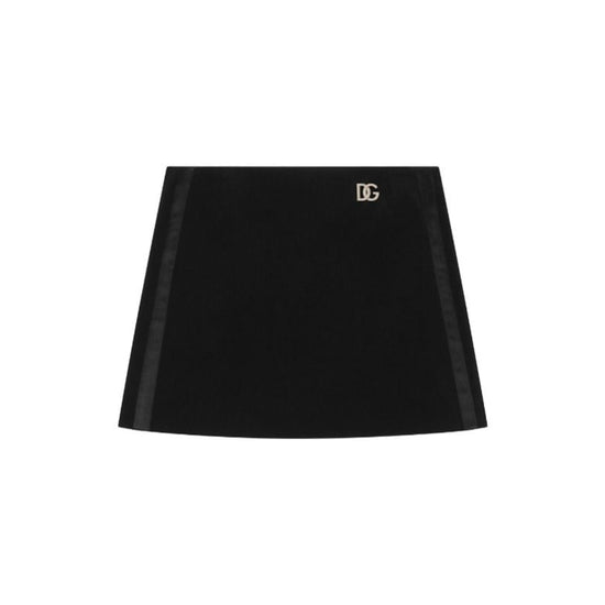 BLACK WOOL SKIRT WITH A LOGO PLAQUE