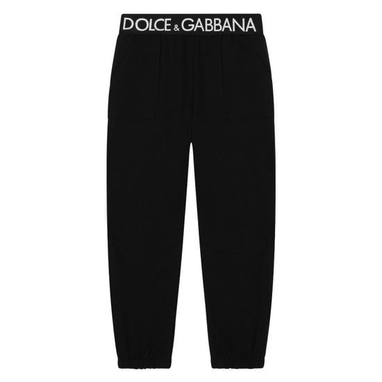 BLACK COTTON JOGGING PANTS WITH LOGO WAISTBAND