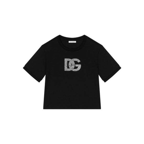 RHINESTONE LOGO-PRINT T-SHIRT IN BLACK