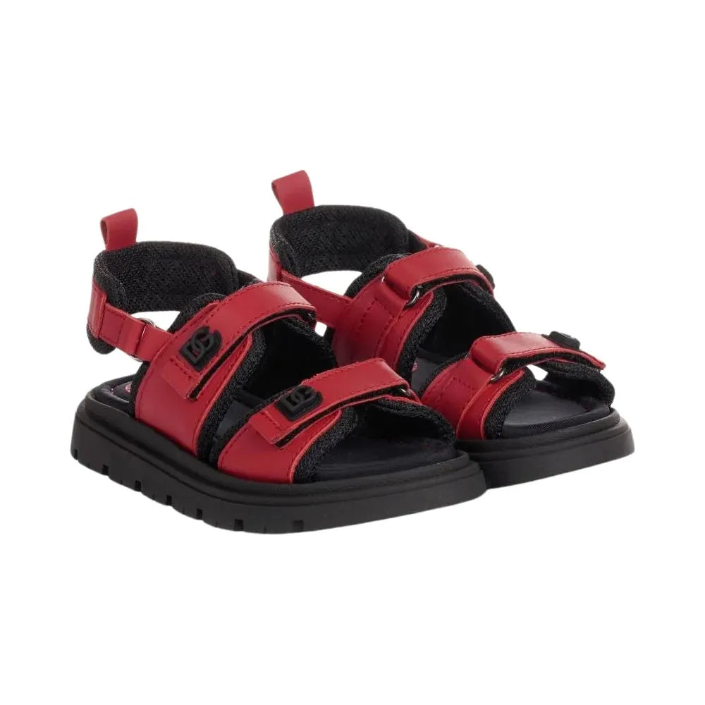 TOUCH-STRAP LEATHER SANDALS IN RED