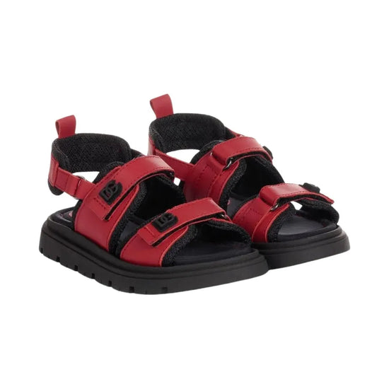TOUCH-STRAP LEATHER SANDALS IN RED