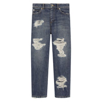 ripped straight-leg jeans