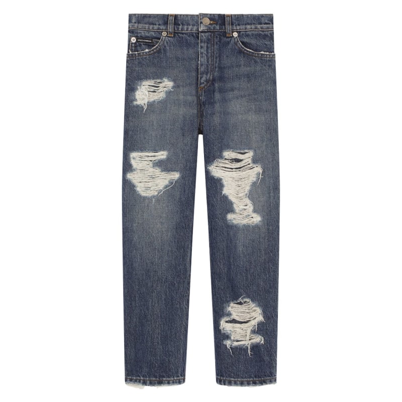 ripped straight-leg jeans