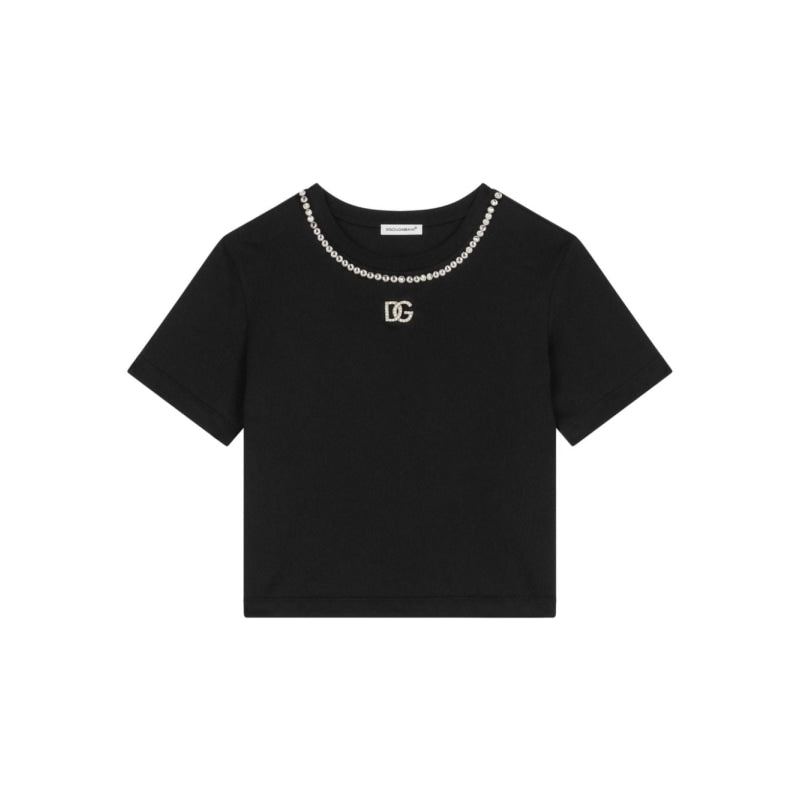 crystal-embellished black t-shirt