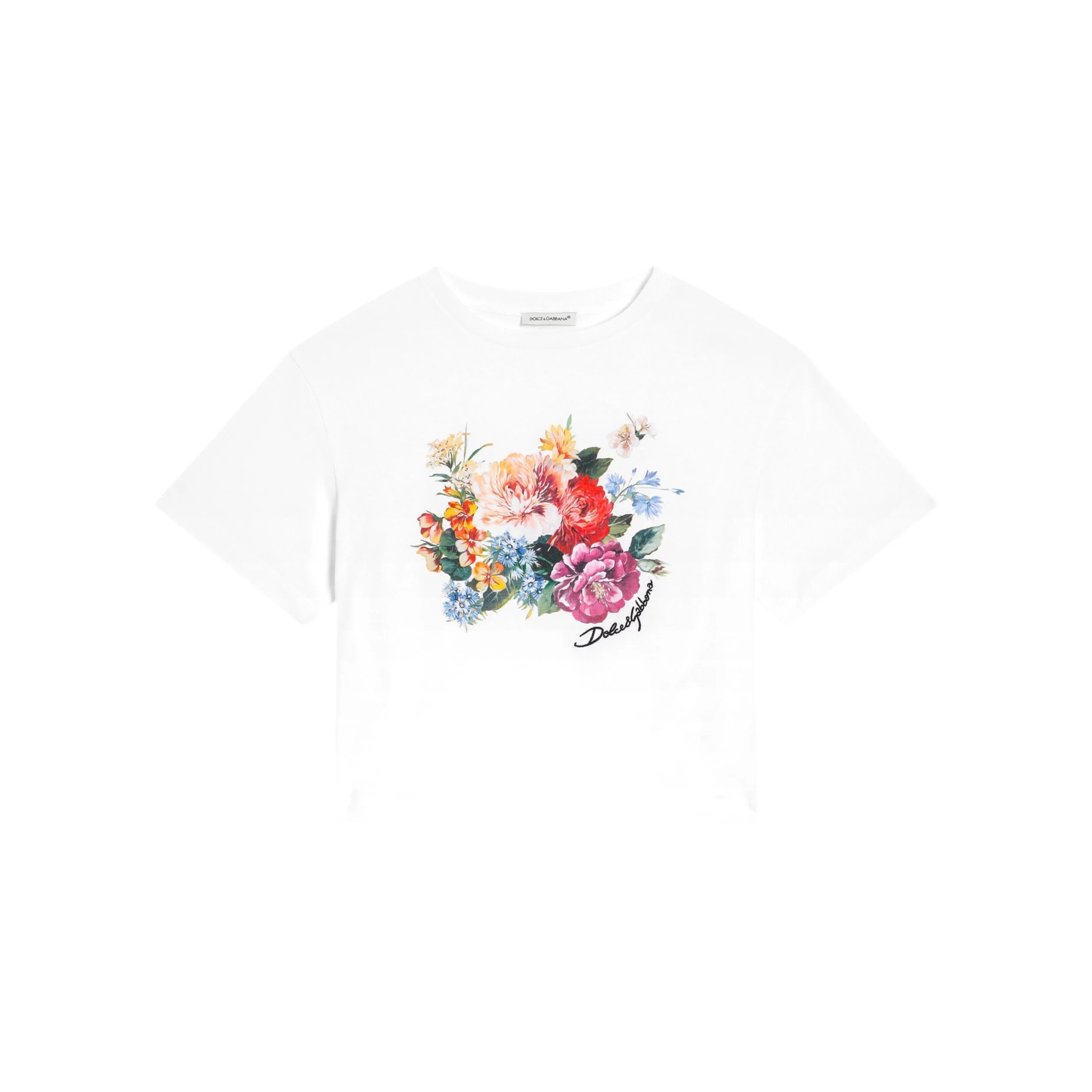 WHITE FLORAL-PRINT SHORT-SLEEVE JERSEY T-SHIRT
