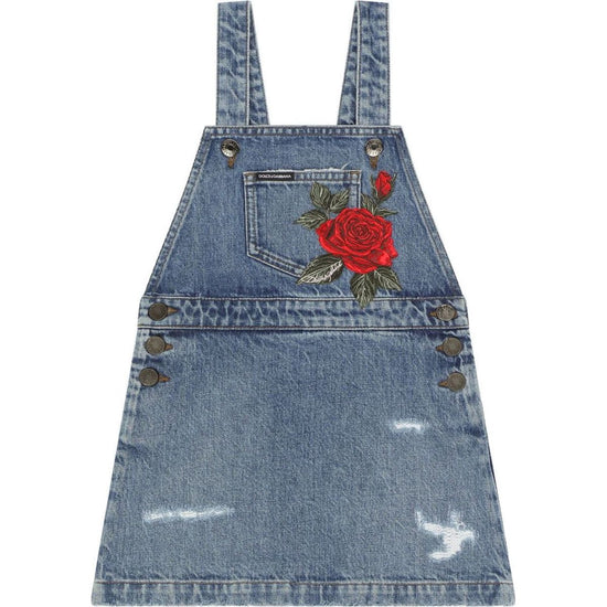 ROSE-EMBROIDERED DENIM DRESS