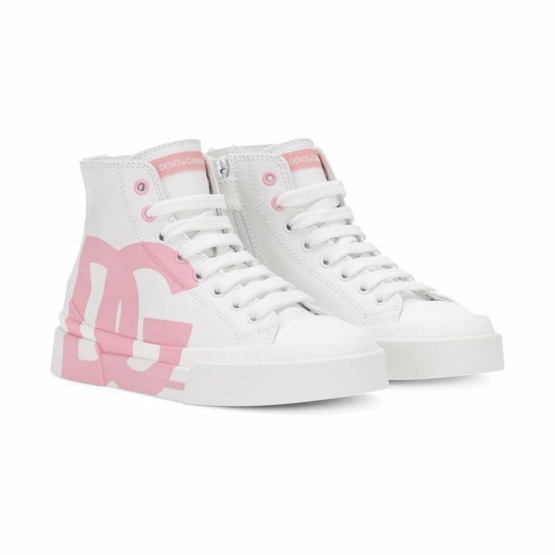 white&pink high lace sneakers